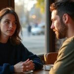 Een vrouw en een man genieten van een gesprek in een café