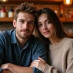 Een jongeman en jongedame zitten gezellig aan een houten bar