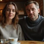 Een vrouw en man delen een intiem moment in een café tijdens een flirtdate