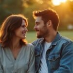 Twee mensen delen een intiem moment op een houten bank