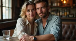 Een vrouw en man delen een intiem moment aan de bar